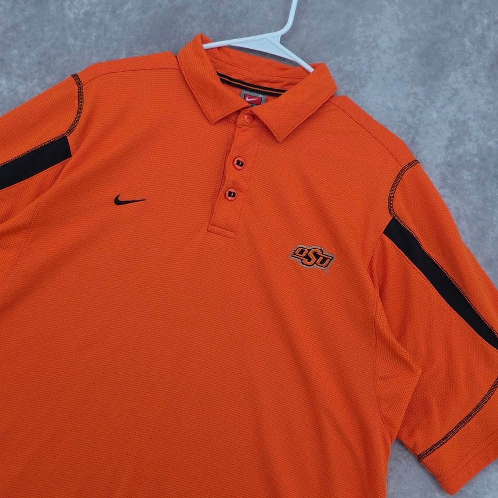 Vintage Nike Team Oklahoma State University OSU Cowboys Polo Shirt Orange Mens L